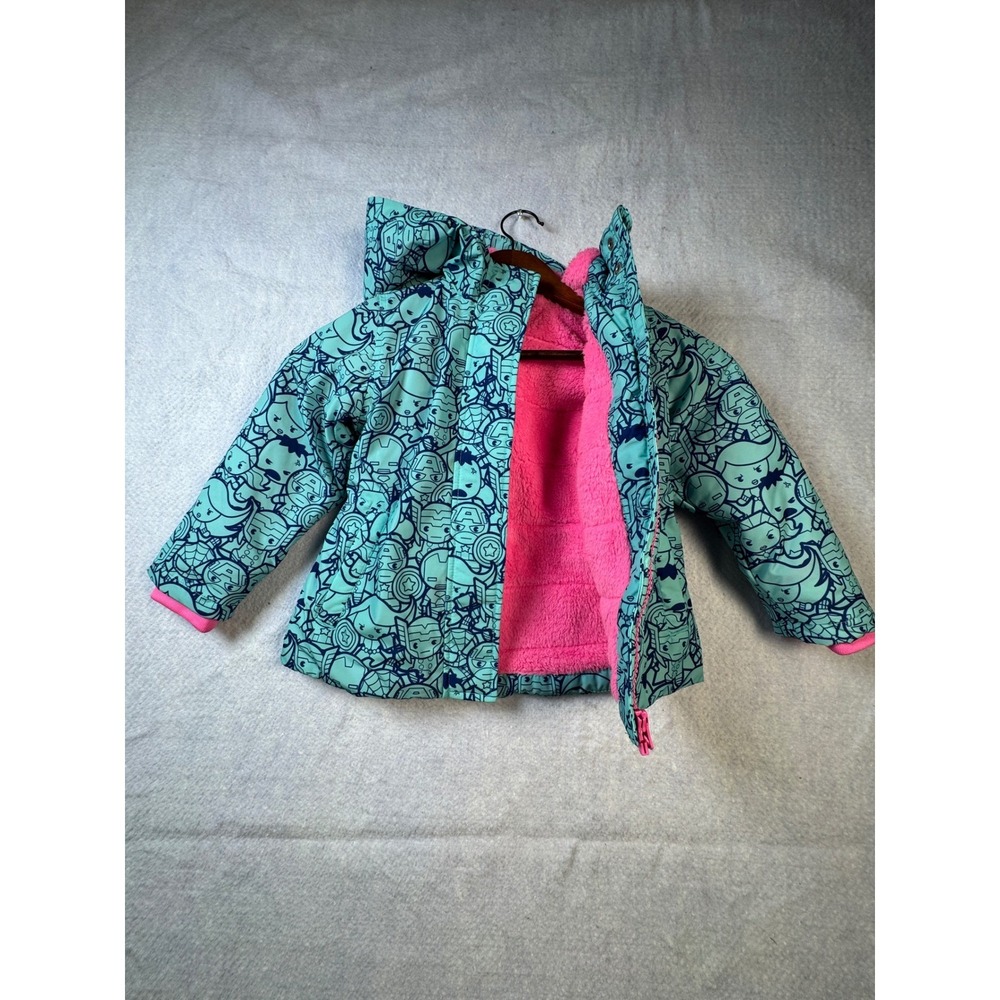 Marvel Spotted Zebra Girls Avengers Puffer Jacket Pink Fleece Lined Teal 3T